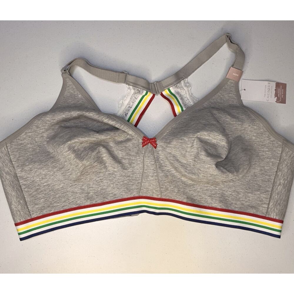46DD Cacique Womens Unlined Full Coverage No-Wire Gray Rainbow Stripe Bra